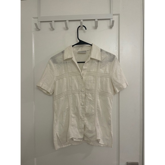 Liz Claiborne Tops - Vintage Linen White Crochet Button Up Blouse Chic Cottagecore 90s‎